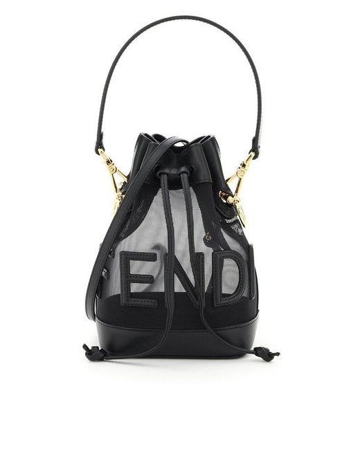 Fendi Black Mon Tresor Net Bucket Bag Script