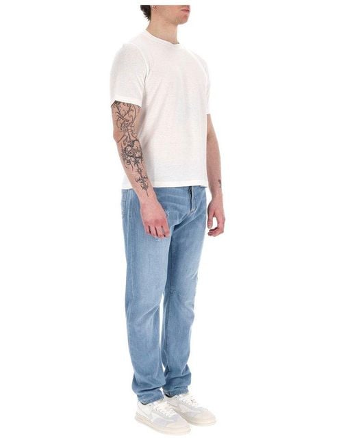 Brunello Cucinelli Blue Short-Sleeved Crewneck T-Shirt for men