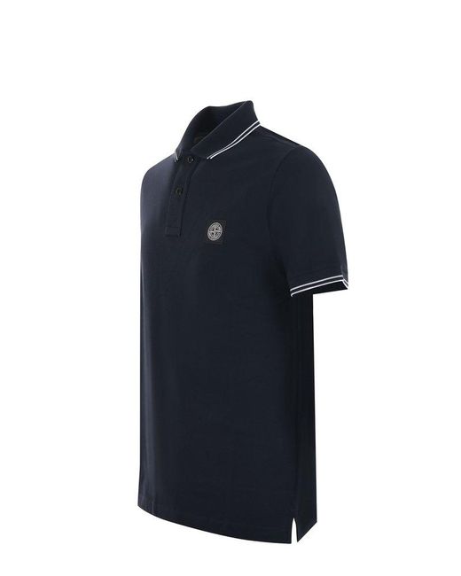 Stone Island Blue Logo Patch Short-sleeved Polo Shirt for men