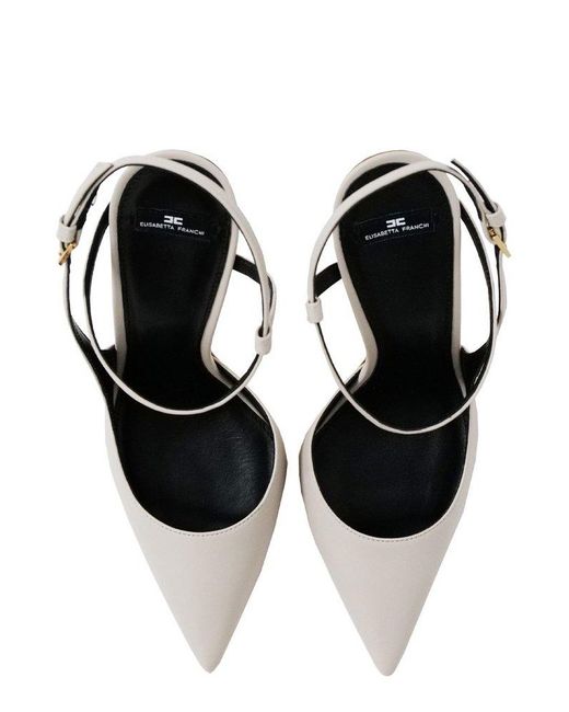 Elisabetta Franchi Metallic Logoed Heel Slingback Pumps