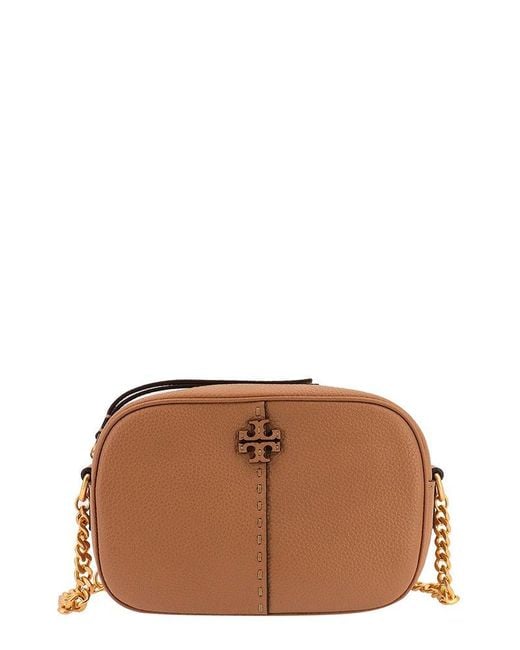Tory Burch Brown Leather Closure With Zip Shoulder Bags