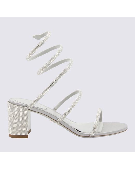 Rene Caovilla White Silver Crystal Leather Cleo Sandals