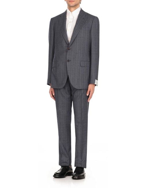 Caruso Blue Check Pattern Two-Piece Suit for men