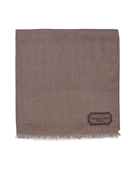 Dior Brown Logo Patch Fringed Scarf