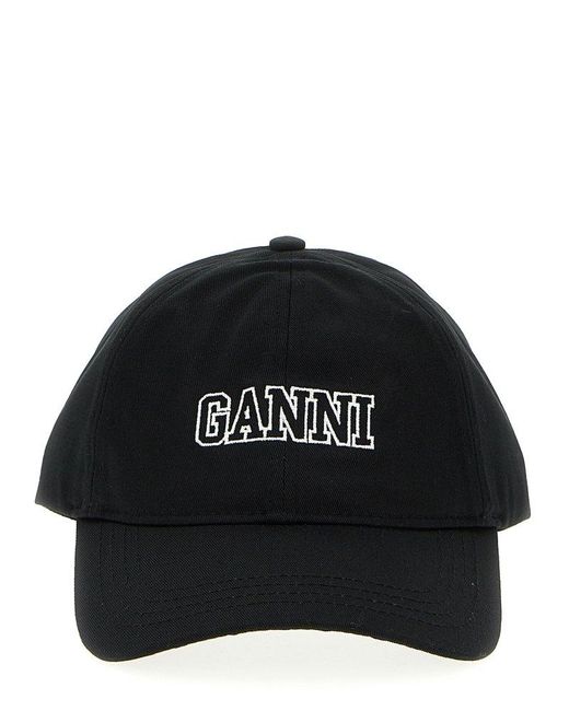 Ganni Black Logo Cap Hats
