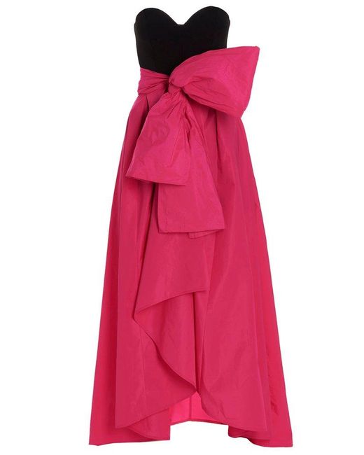 Pinko Pink Bow Detailed Panelled Strapless Gown