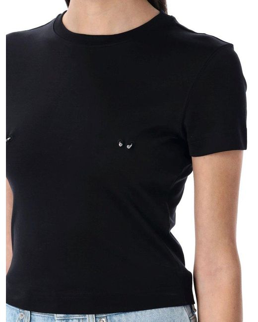 Mugler Black Fitted T-Shirt With Unique Pierced Detailing