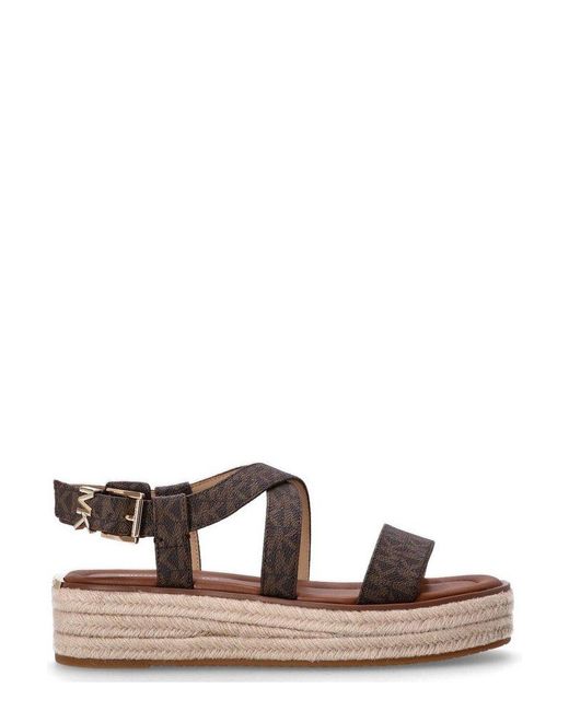 MICHAEL Michael Kors Brown Lynn Signature Logo Platform Espadrille Sandals