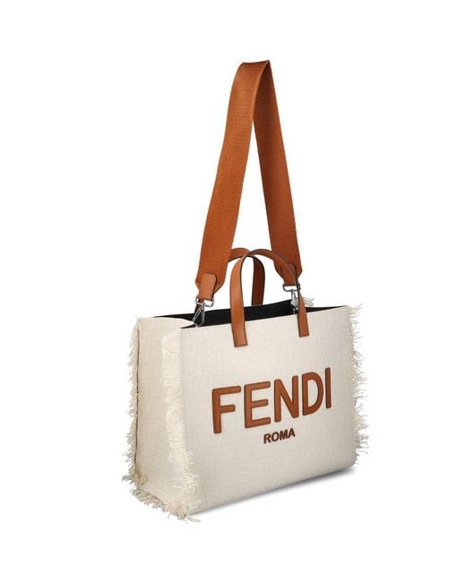 Fendi Natural Logo Emboosed Frayed-edge Tote Bag for men