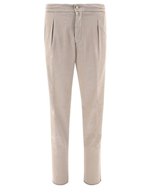 Kiton Gray Logo Patch Straight-Leg Trousers for men