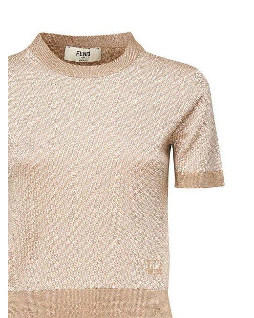 Fendi Natural Short Sleeved Crewneck Knitted Jumper
