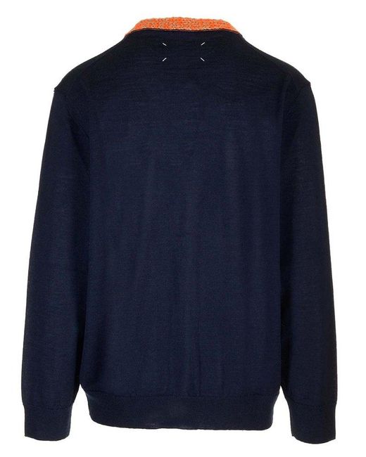 Maison Margiela Blue Cardigan With Recycled Knit Edge for men