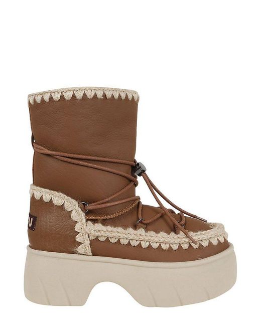 Mou Brown Chunky Heeled Lace-Up Boots