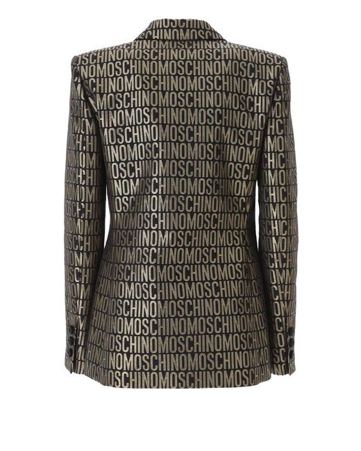 Moschino Black Metallic Monogram-printed Double Breasted Blazer