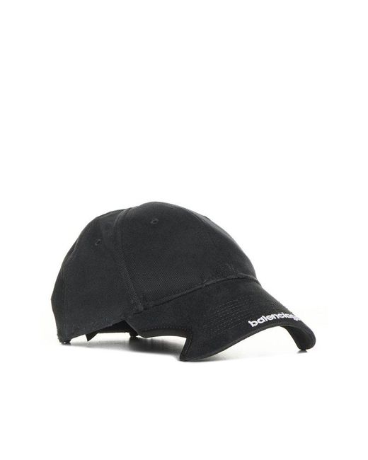 Balenciaga Black Logo Embroidered Worn-out Cap for men