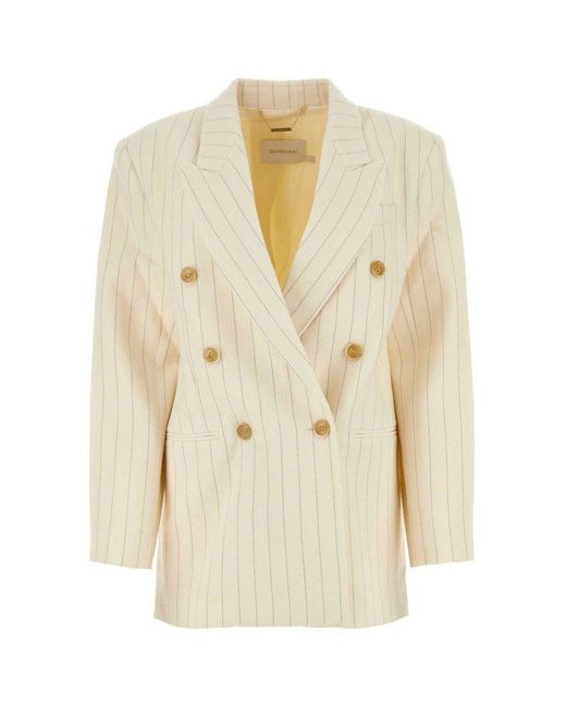 Zimmermann Natural Double Breasted Pinstriped Blazer