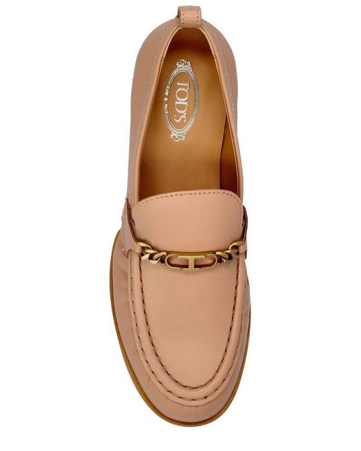 Tod's Brown Logo Chain-Link Slip-On Loafers