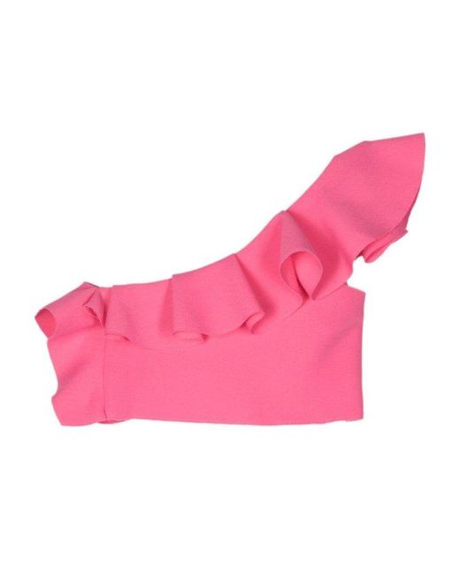 MSGM Pink One Shoulder Ruffled Top