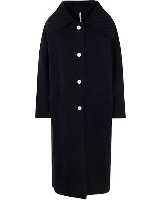 Liviana Conti Blue Ribbed Collar Coat