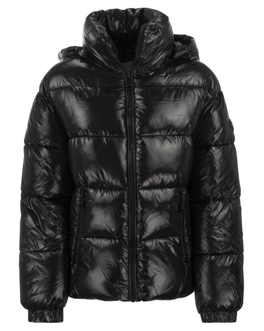 Michael Kors Black Hooded Down Jacket With Glossy Finish