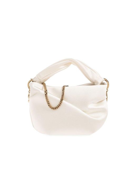 Jimmy Choo White Bonny Satin Twist Detailed Chained Tote Bag
