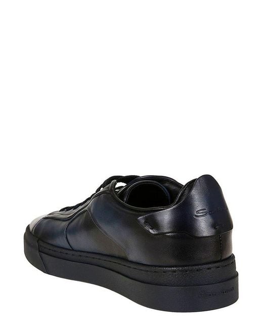 Santoni Black Saints Round Toe Lace-Up Sneakers for men
