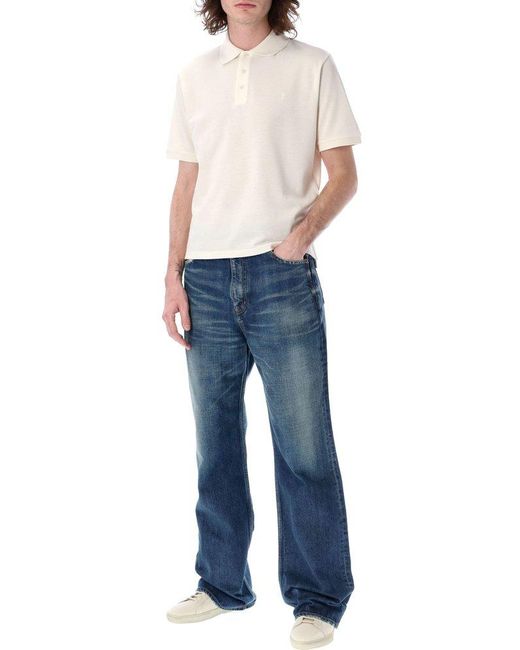 Saint Laurent Blue Whiskering-effect Distressed Bootcut Jeans for men