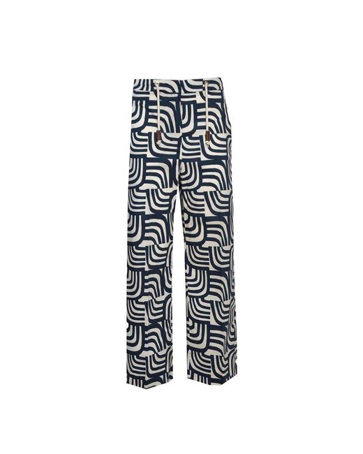 Max Mara Blue All-Over Patterned Wide Leg Trousers