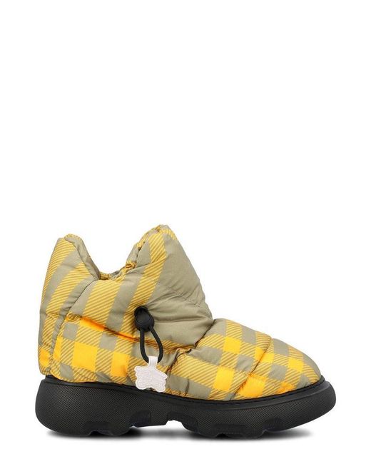 Burberry Yellow Check Pillow Padded Drawstring Snow Boots