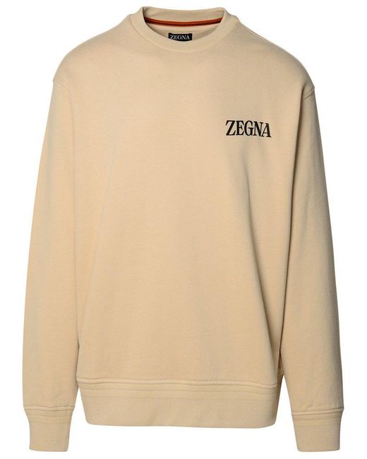 Zegna Natural Beige Cotton Sweatshirt for men