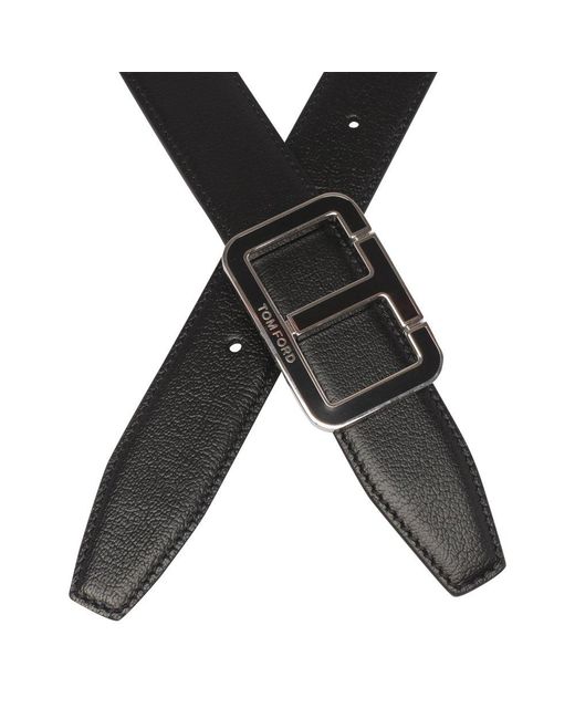 Tom Ford Black T-logo Buckle Belt for men