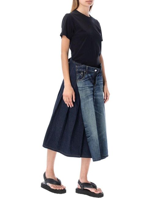 スカート Junya Watanabe MIDI PLEATED ASYMMETRIC SKIRT (JOS01005 1) Junya Watanabe Asymmetric Paneled Pleated Denim Midi Skirt