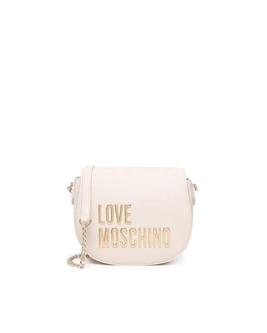 Love Moschino Natural Logo Lettering Chain Linked Crossbody Bag