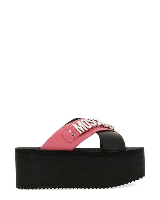 Moschino Red Logo Plaque Slip-on Sandals