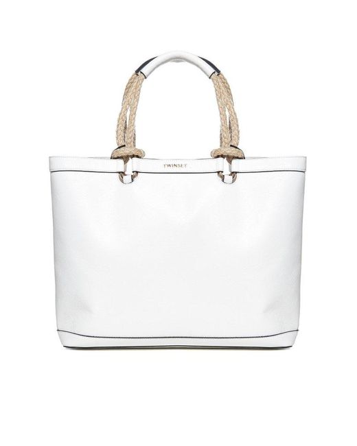 Twinset Logo Detailed Tote Bag in White | Lyst Canada