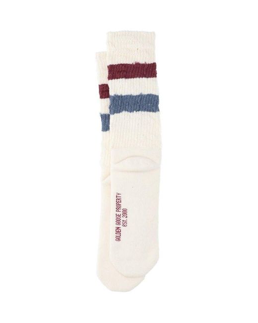 Golden Goose Deluxe Brand White Striped Rib-knitted Ankle Socks for men