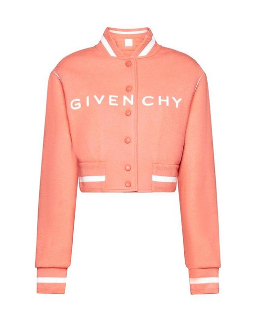 Givenchy Pink Logo Embroidered Cropped Bomber Jacket