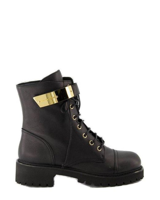 Giuseppe Zanotti Black Logo Detailed Lace-Up Boots