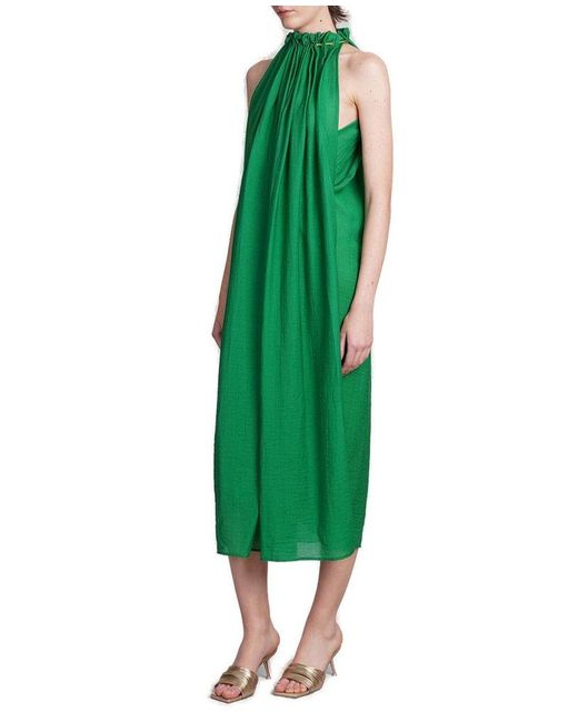 Cult Gaia Green Ree Ruched Sleeveless Midi Dress