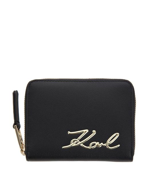 Karl Lagerfeld Black K/signature Medium Zipped Wallet