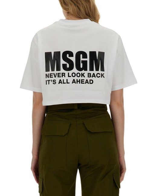 MSGM White Cropped T-Shirt