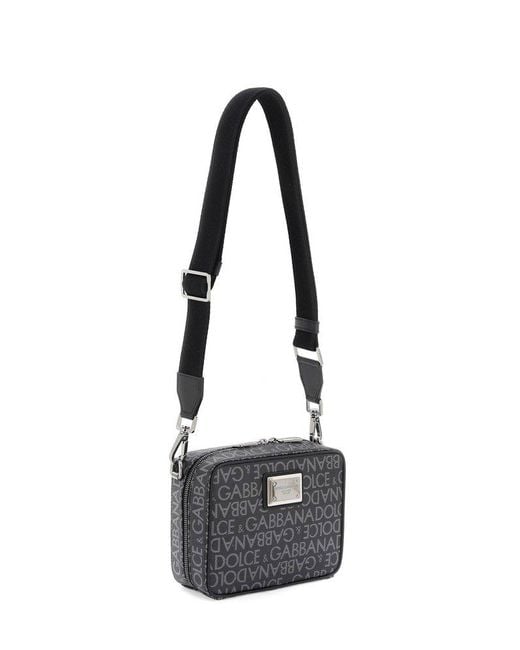 Dolce & Gabbana Black Coated Jacquard Messenger Bag for men