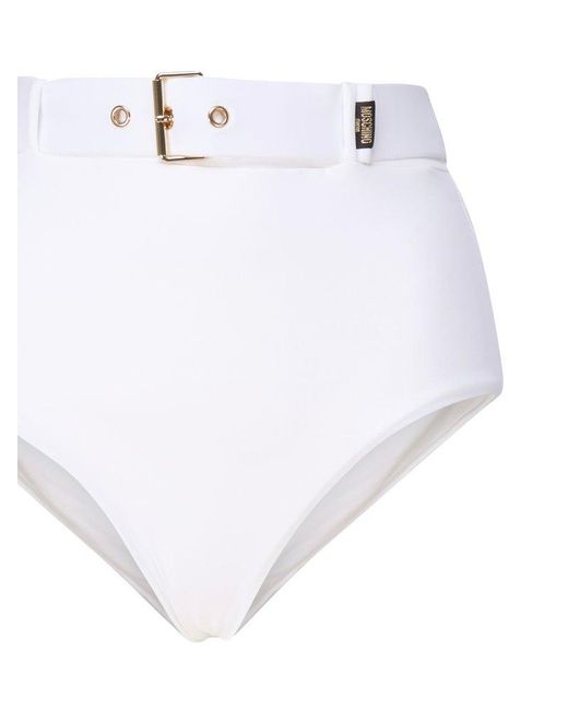 Moschino White High-Waist Belted Stretched Bikini Bottoms