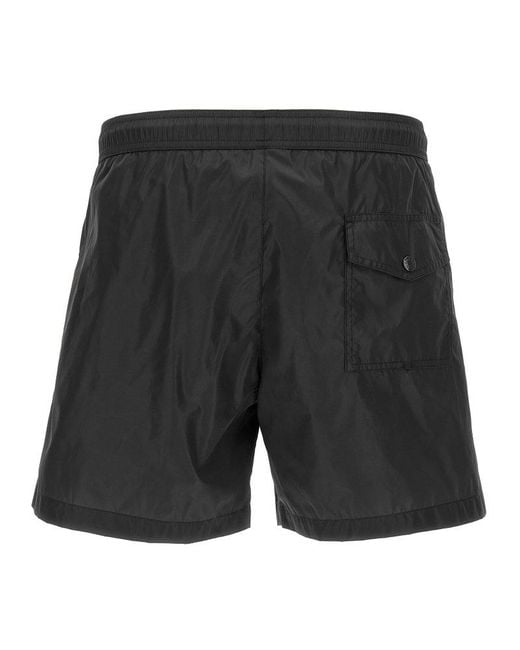Moncler Black Logo Patch Drawstring Swim Shorts for men