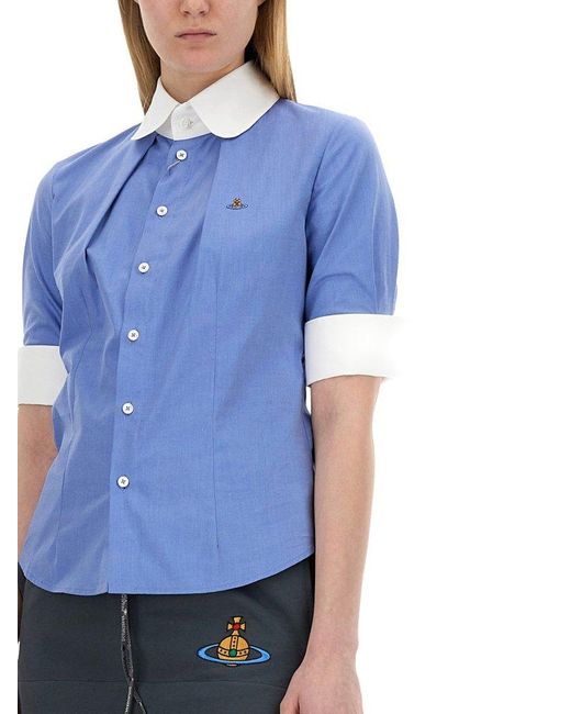 Vivienne Westwood Blue Dpp-Shirt With Orb Embroidery