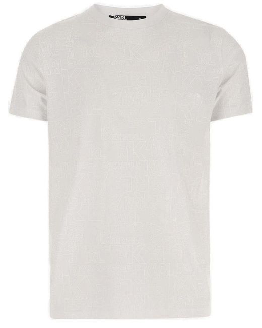Karl Lagerfeld White Cotton T-Shirt With All-Over Logo for men
