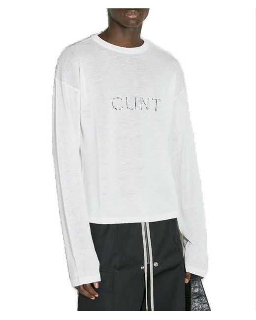 Rick Owens White Graphic Wool Sweater for men