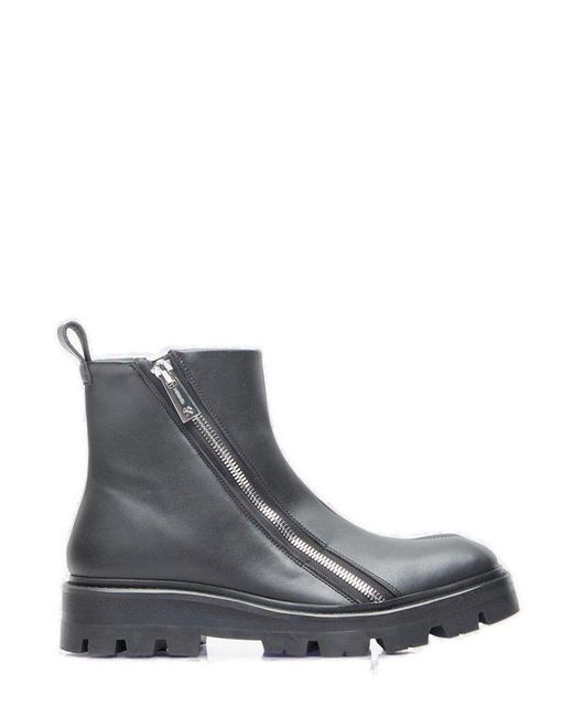 GmbH Gray Selim Zip-Detailed Square-Toe Combat Boots for men