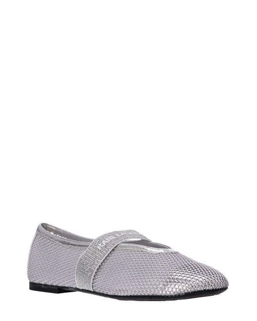Karl Lagerfeld White Logo Strap Slip-On Flat Shoes