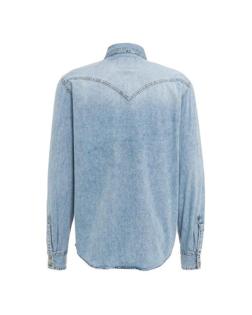 Versace Blue Western-style Button-up Denim Shirt for men